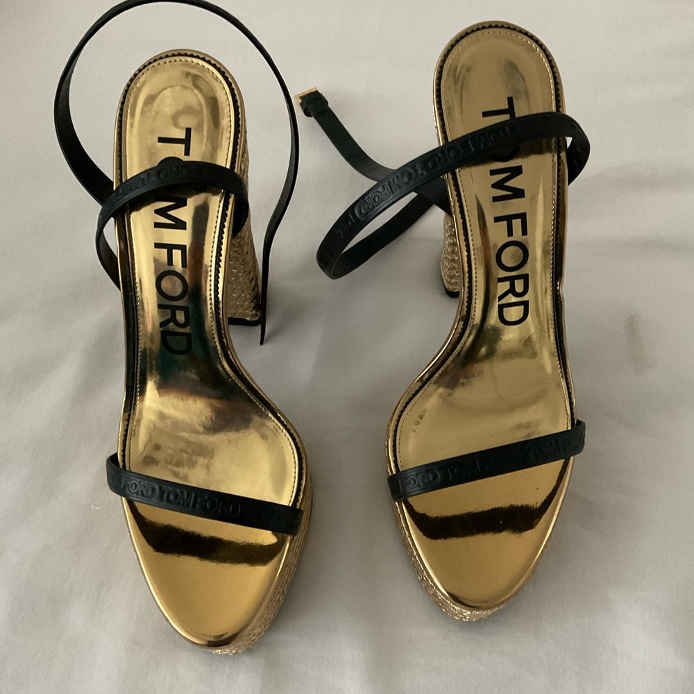 Tom Ford Gold and Black Strappy Heels size 38.5
